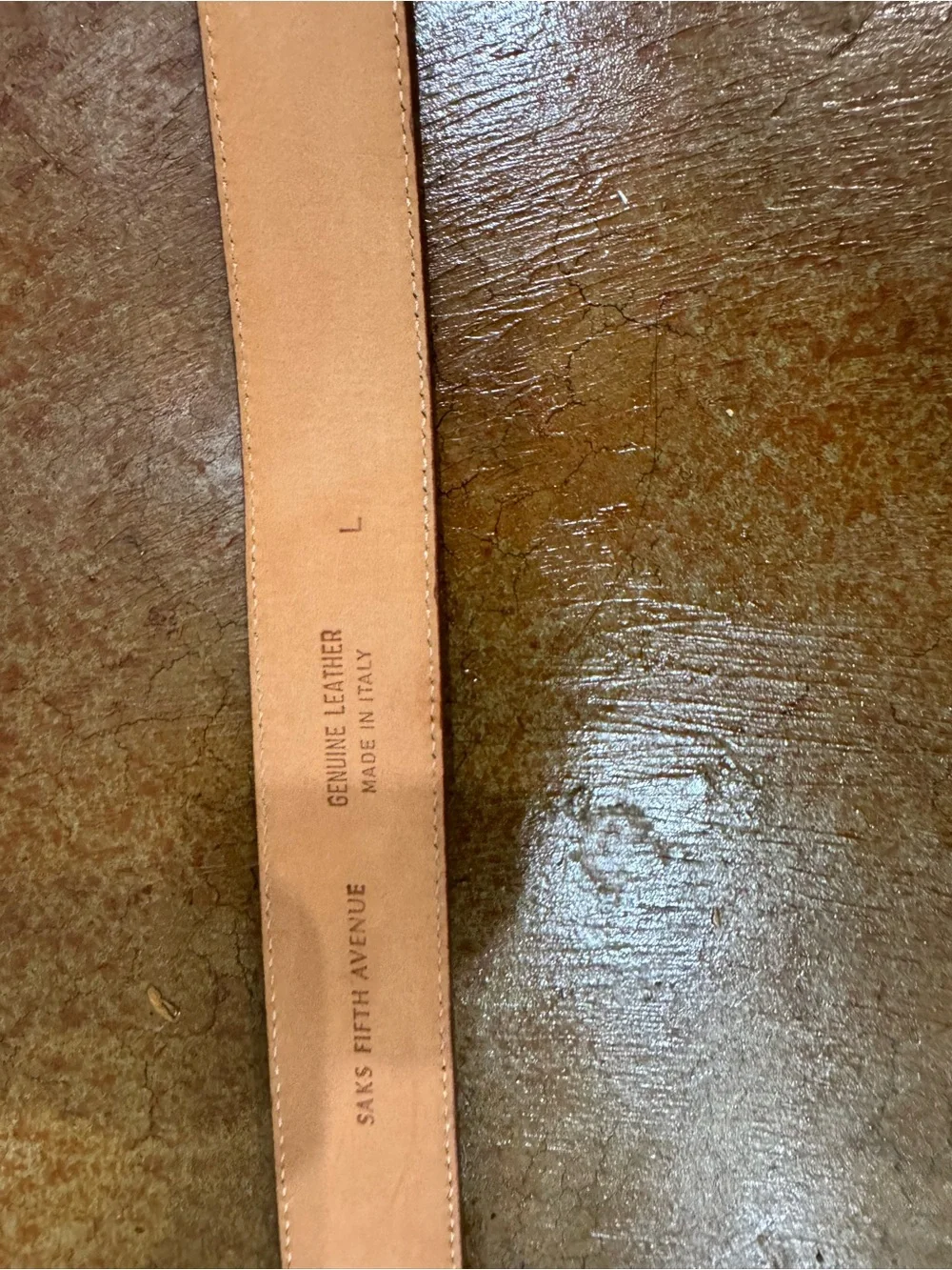 Saks Fifth Avenue Brown Leather Women’s Belt with Marbled Buckle